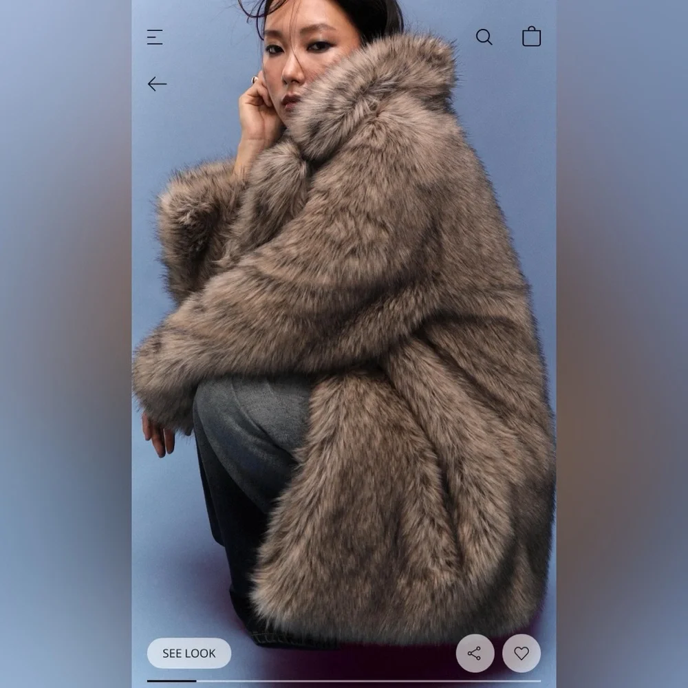 Stradivarius Plush Teddy Jacket in Brown - Picture 3 of 8